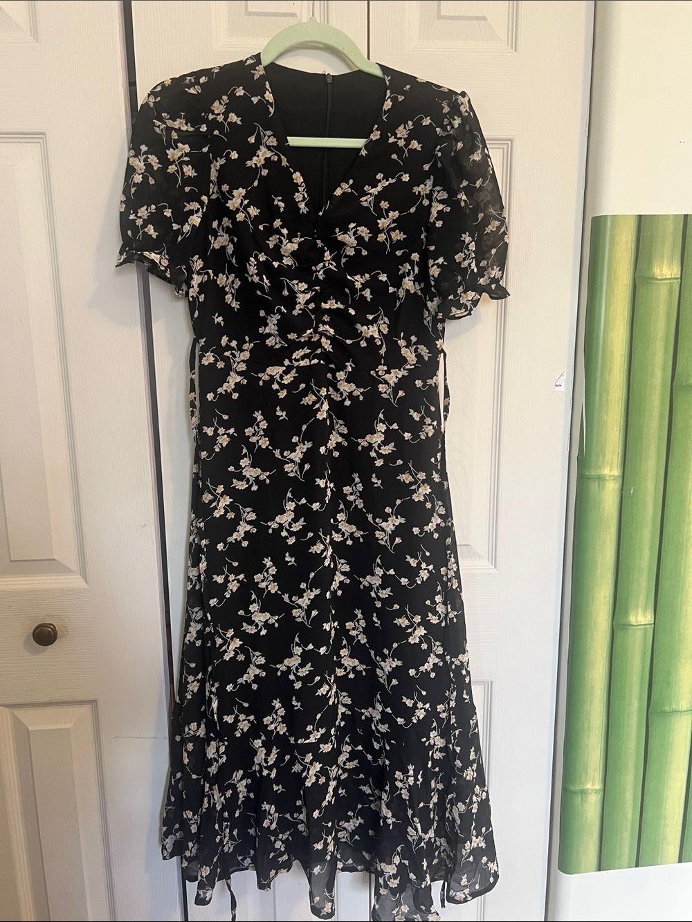 Black Midi Dress with White Floral Print